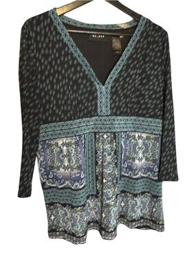 Axcess Black Tunic with Teal and Blue Paisley Panels